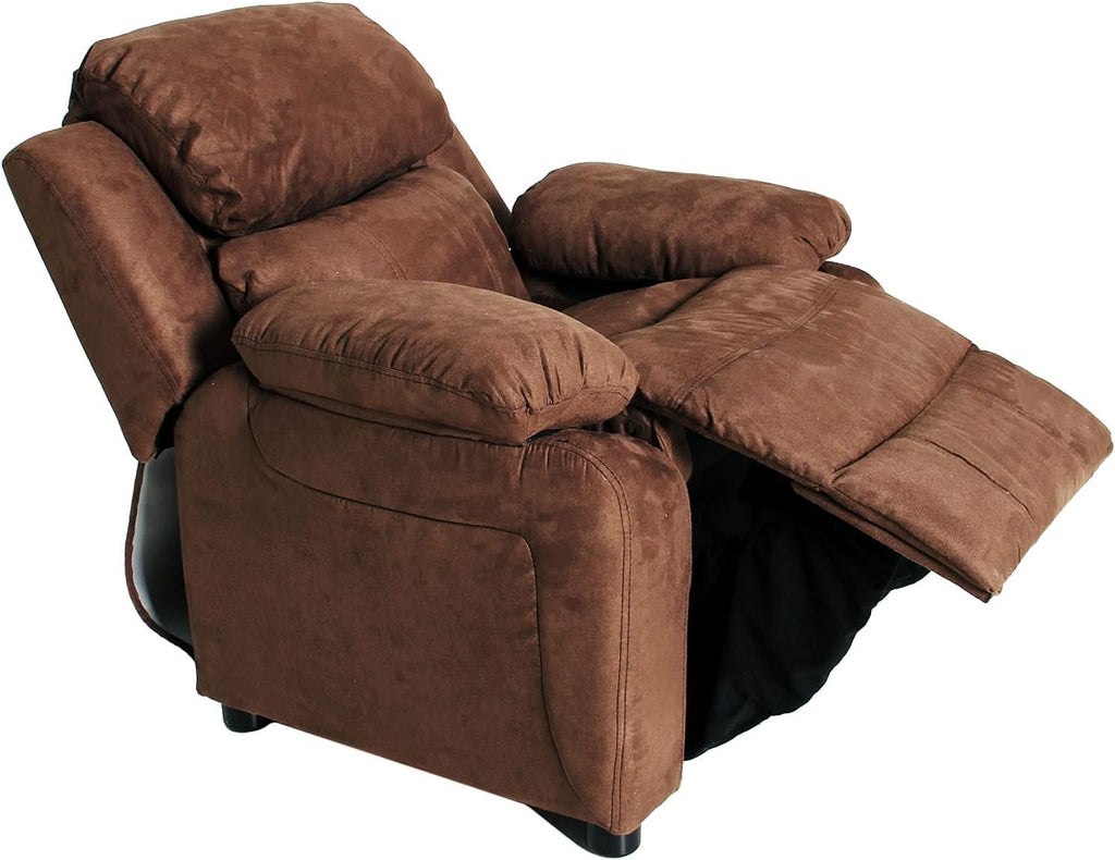 Light Brown Padded Leather Recliner with Storage Arms C54112