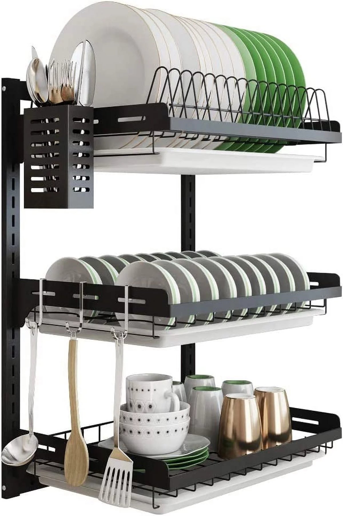Black Stainless Steel 3 Tier Dish Drying Rack with Drainboard G107