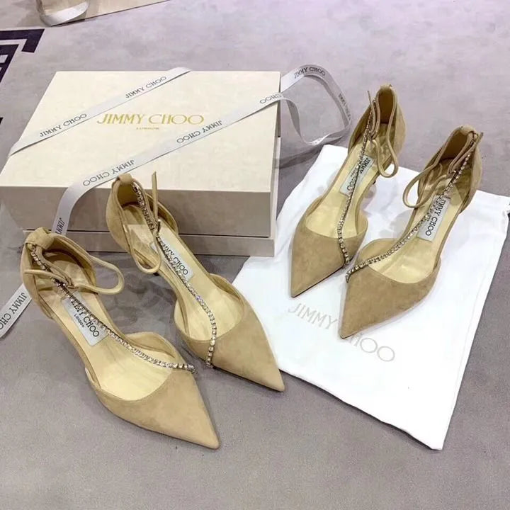Suede Crystal Embellishment Pumps Y309