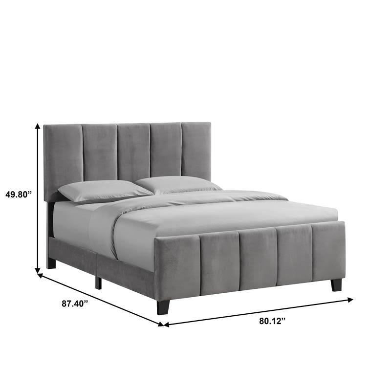 King Modern Channel Bed in Flannel Gray Velvet N855844