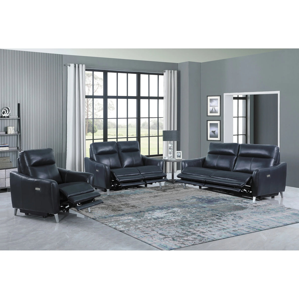 Blue 3-piece Power Reclining Living Room Set M887