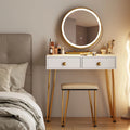 White Vanity Dressing Table with Round Mirror I979359