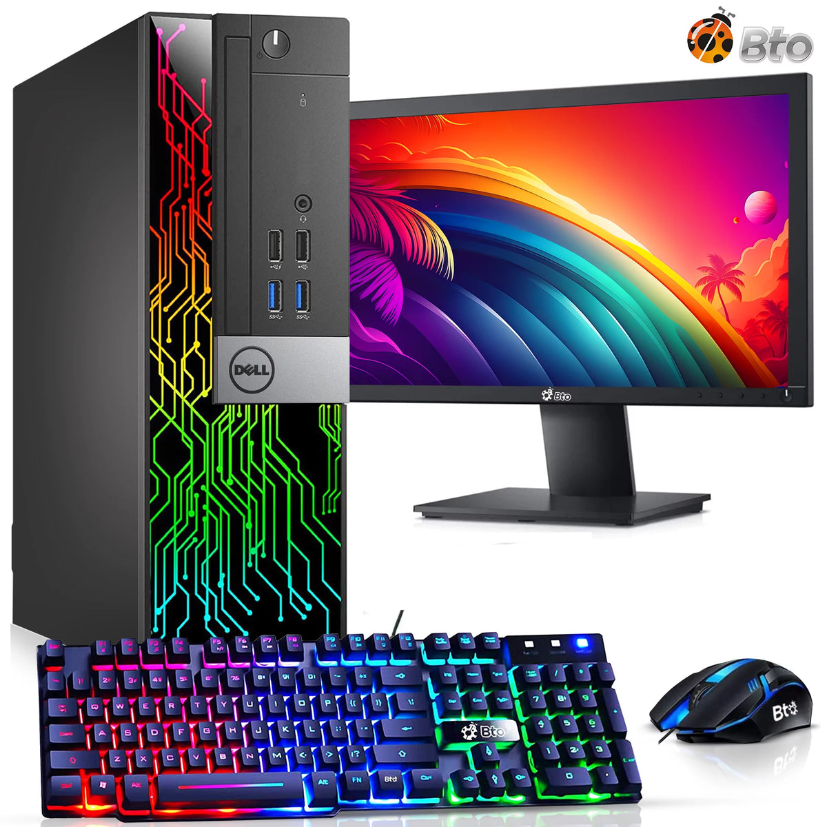 Restored Dell OptiPlex Desktop Computer PC with RGB lights, Intel i5 Quad-Core 6th Gen. Processor, 8GB Ram, 256GB SSD, 22 inch Monitor, BTO RGB Gaming Keyboard & Mouse, WiFi, Windows 10 Pro (Renewed) H255623