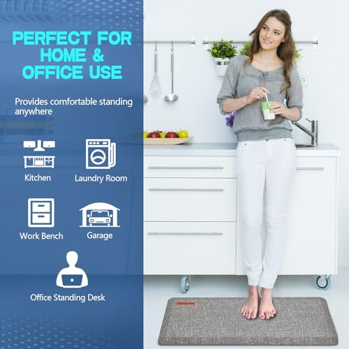 Anti Slip 7/8 inchs Anti Fatigue Kitchen Floor Mat, Waterproof Kitchen Runner (Light Gray, 17.3" x 39") V884