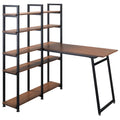 Black Walnut L-Shaped Computer Desk with Display Shelves O9547