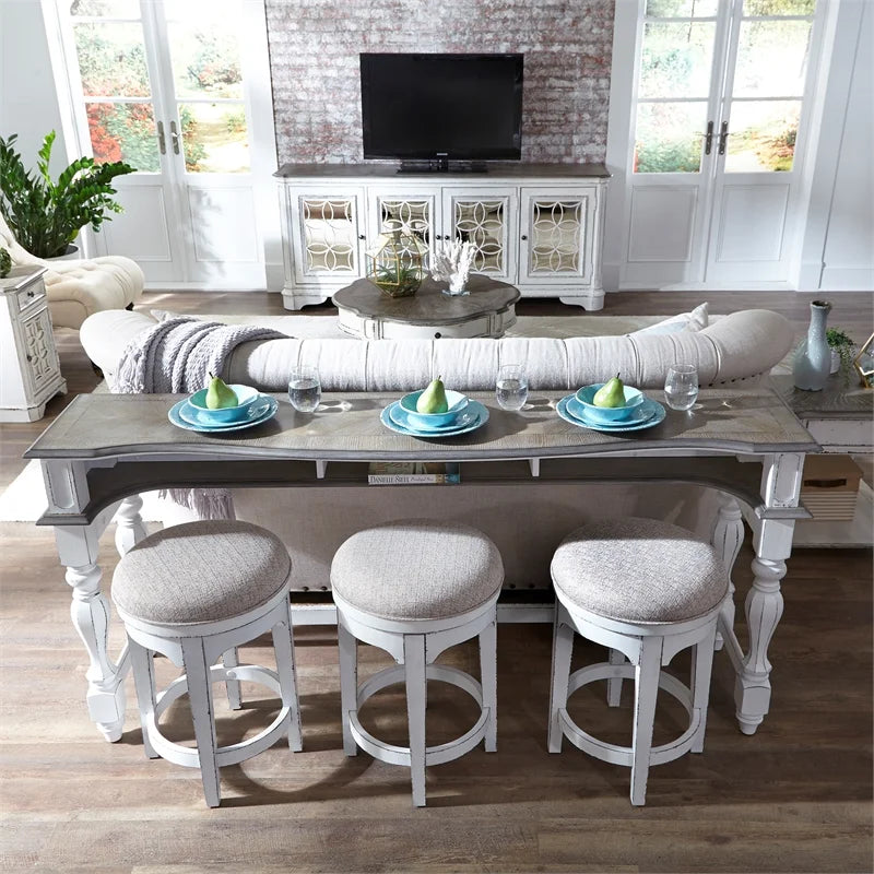Antique White Console Swivel Stool Set N295