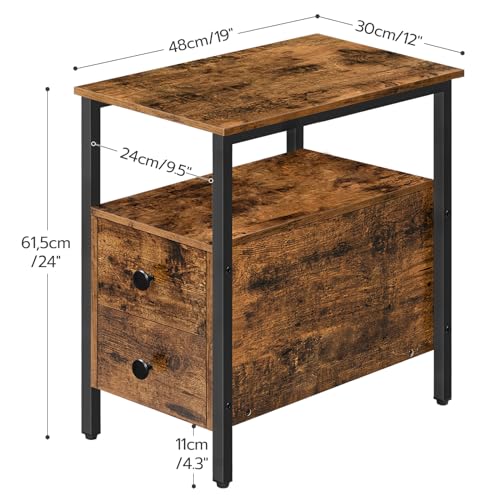 Greige and Black Narrow End Table with Drawer and Shelf B76396