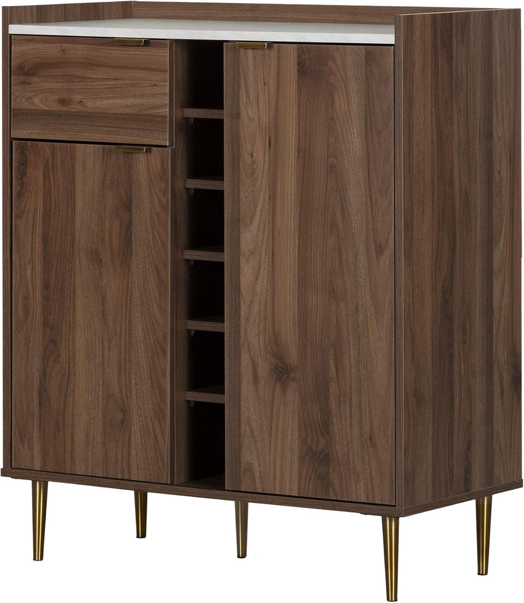 Natural Walnut Buffet with Faux Carrara Marble R387794