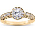 14k Yellow Gold Diamond Halo Solitaire Engagement Ring R771