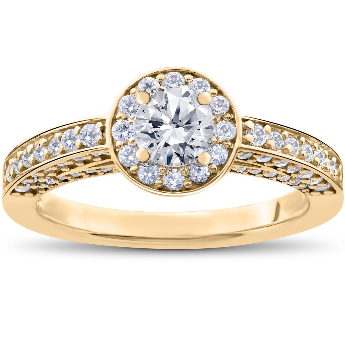 14k Yellow Gold Diamond Halo Solitaire Engagement Ring R771