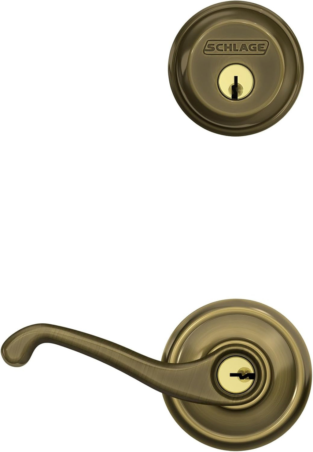 Antique Brass Single Cylinder Deadbolt and Keyed Entry Lever H873