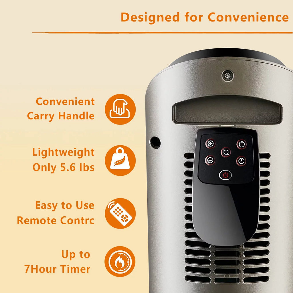 Oscillating Tower Space Heater with Adjustable Thermostat Timer & Remote Control, 22.5 Inches 1500W Grey/Black I6699