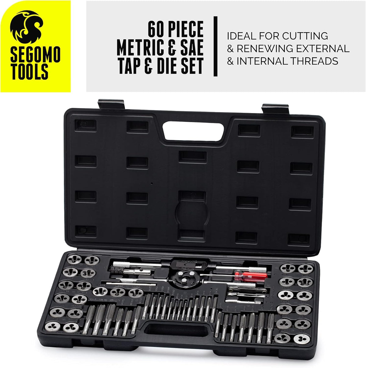 60 Piece Metric & SAE Tap & Die Tool Set with Storage Case V866