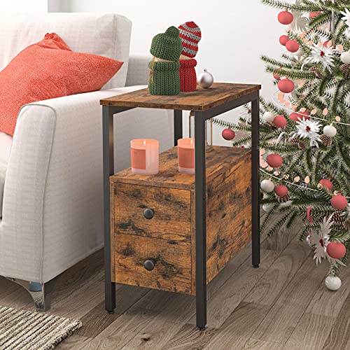 Greige and Black Narrow End Table with Drawer and Shelf B76396