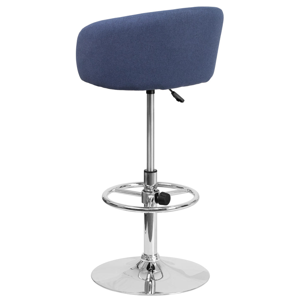 Blue Fabric Adjustable Height Barstool with Barrel Back and Chrome Base J446333