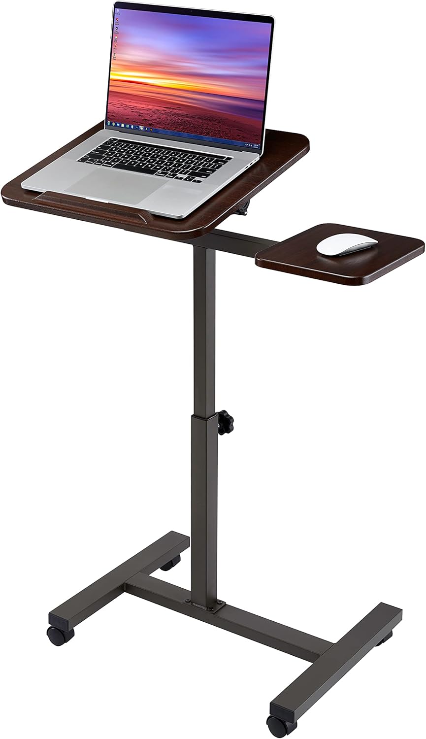 White Tempered Glass Mobile Height Adjustable Desk Cart E21111