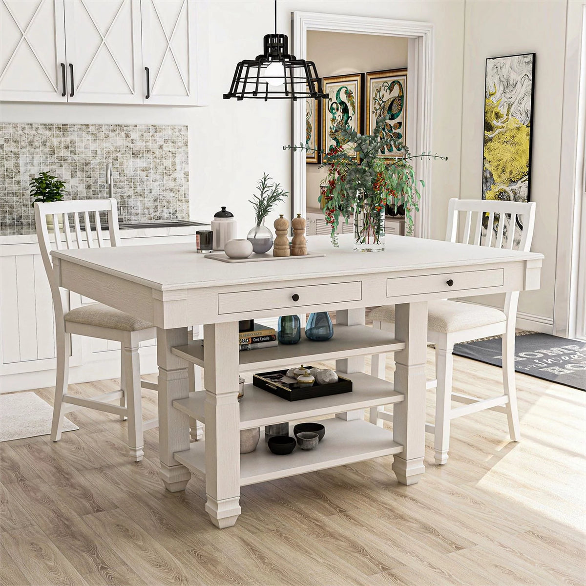 Antique White Wood Counter Stool Set of 2 I559731