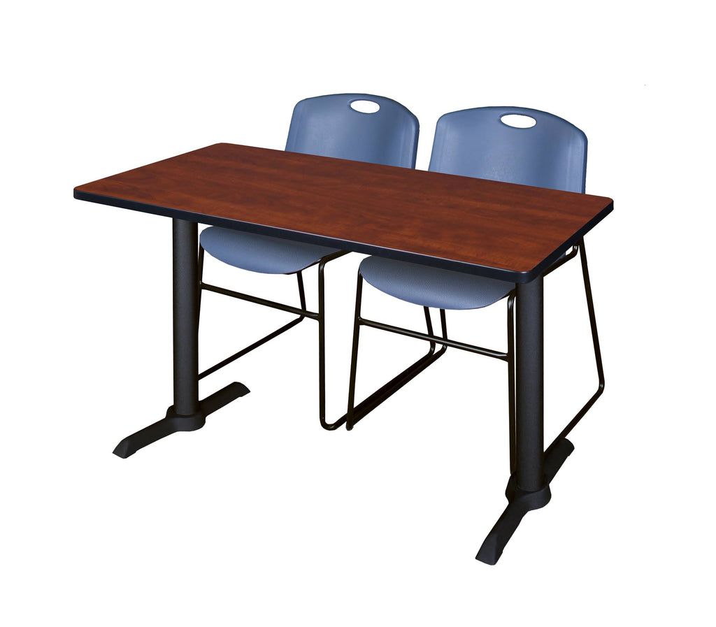 60x22 Training Table Mocha Walnut and 2 Stack Chairs Blue X2743