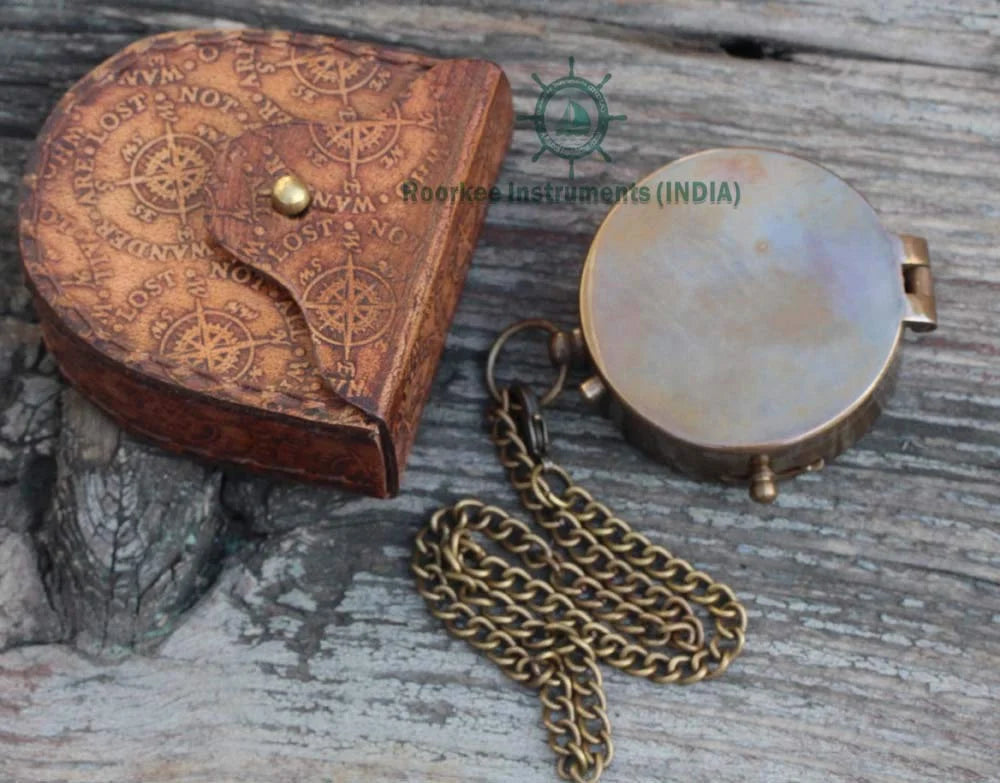 Brass Compass with Leather Case I494