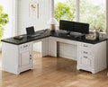 White L Shaped Desk with File Drawer and Power Outlet V234