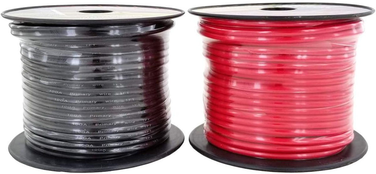 10 Gauge Stranded Copper Clad Aluminum Primary Wire, Red Black Blue Yellow 100 feet Roll K9734