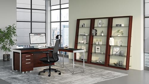 Charcoal Stained Ash Leaning Shelf with 5 Polished Tempered Glass Shelves Z55929