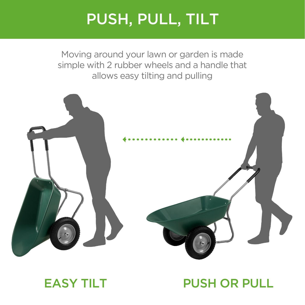 Green Dual Wheel Wheelbarrow Yard Cart F5343