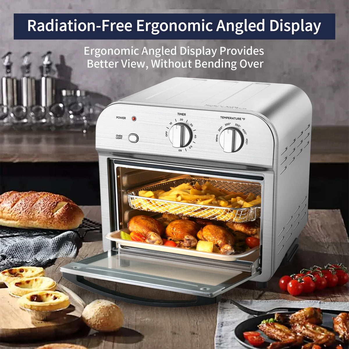 1500W Stainless Steel Air Fryer Toaster Oven A204