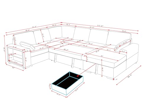 Oversized U Shaped Sleeper Sectional Sofa with Storage Chaise Q318