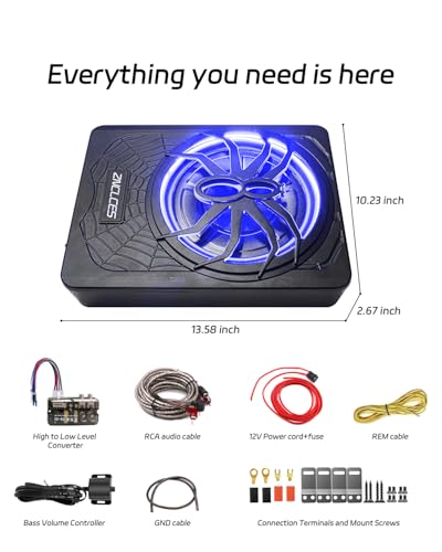10" 1200W Slim Under Seat Powered Car Subwoofer with Amplifier C485388
