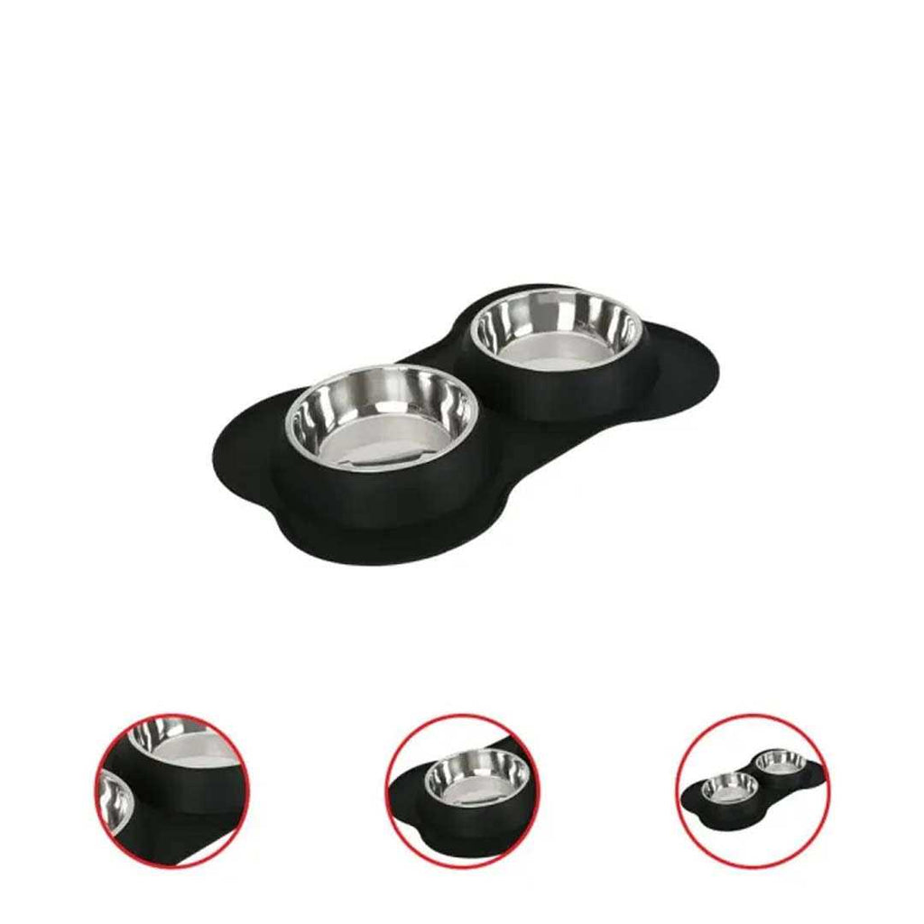 Double Dog Bowls with Bone Shaped Mat Diner Set U91599