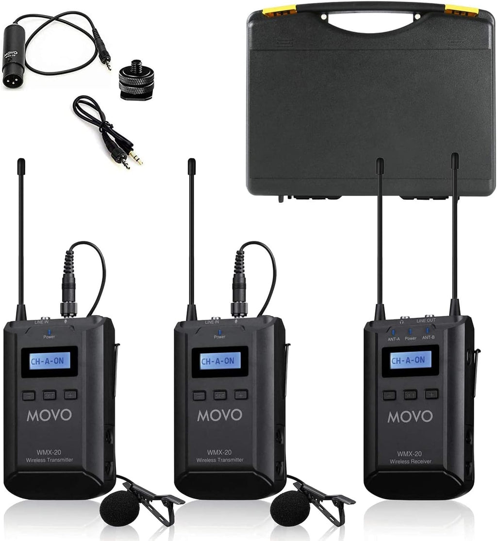 48-Channel UHF Wireless Lavalier Microphone System with 1 Receiver, 2 Transmitters, and 2 Lapel Microphones C1032