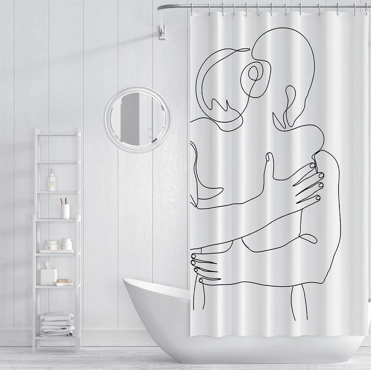 White Polyester Fabric Shower Curtain Liner B200402