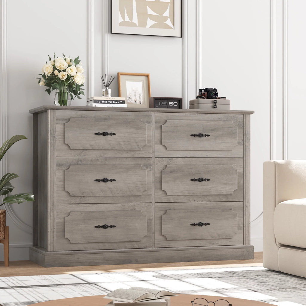 White 6 Drawer Wood Dresser H801