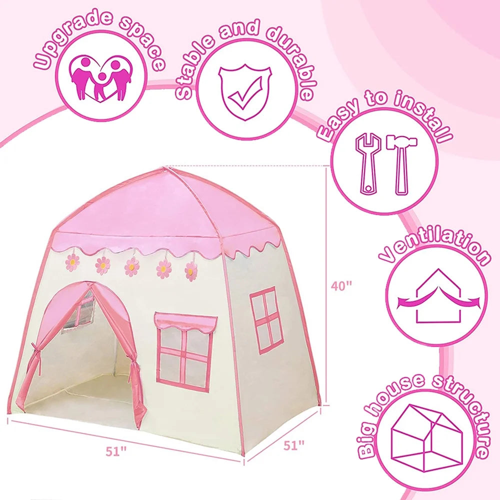 Pink Castle Kids Play Tent with Carry Bag L29559