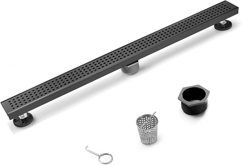 Matte Black Stainless Steel Rectangle Shower Drain with Hair Strainer, Pack of 2 S615