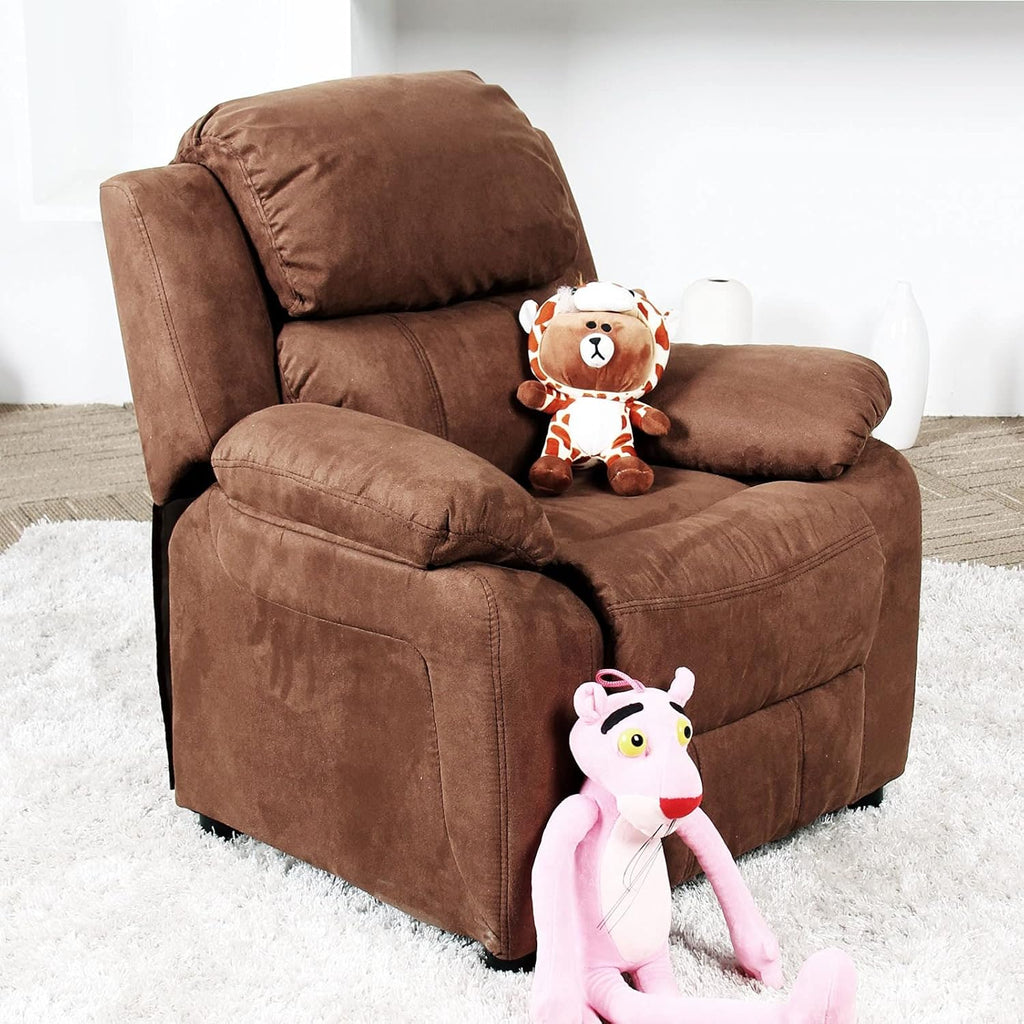 Light Brown Padded Leather Recliner with Storage Arms C54112