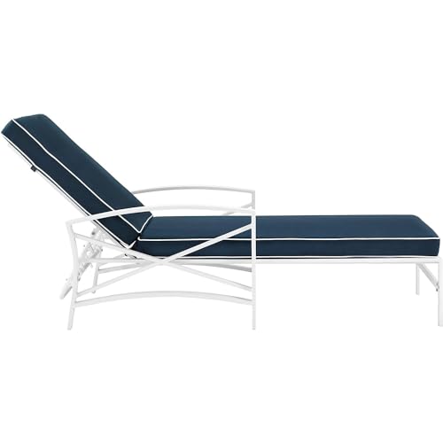 White Metal Chaise Lounge with Grey Cushions Q14786