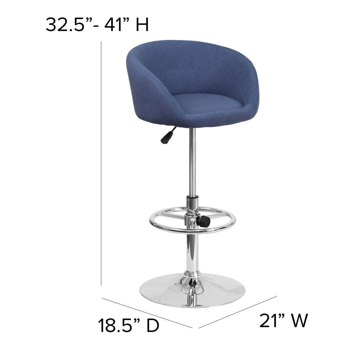 Blue Fabric Adjustable Height Barstool with Barrel Back and Chrome Base J446333