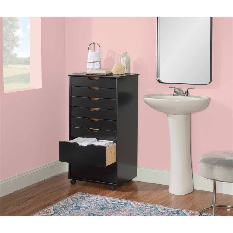 Black 8 Drawer Wood Rolling Storage Cart C77670