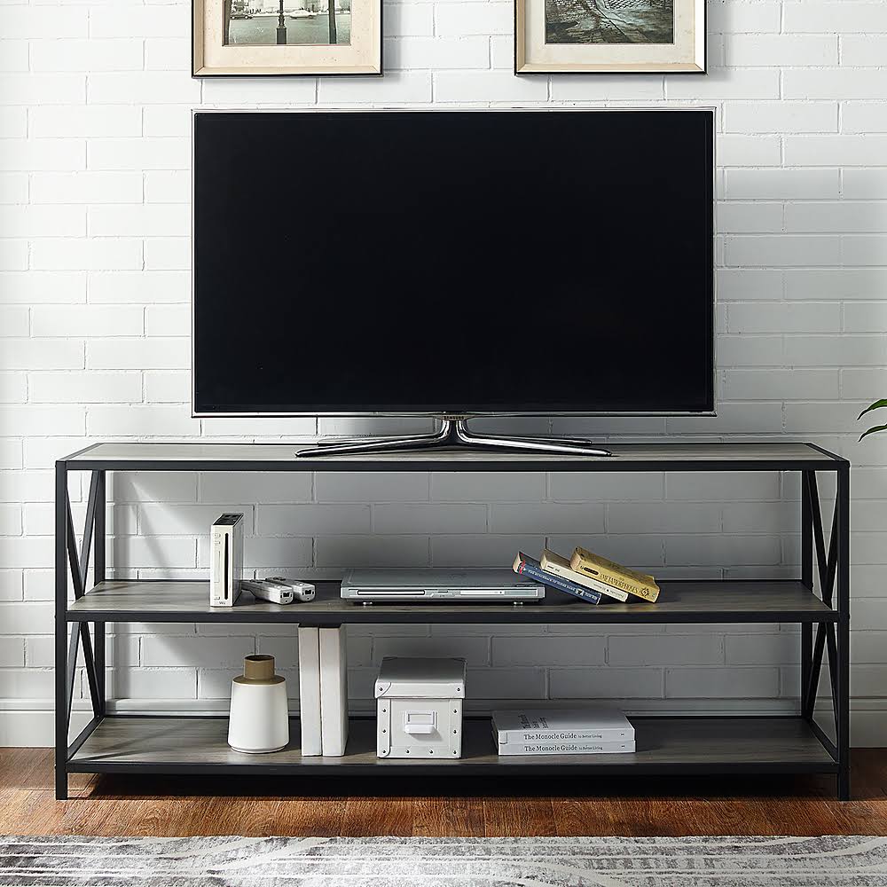 Industrial Metal and Wood 3-Shelf Bookcase Slate Gray/Black Metal P6001