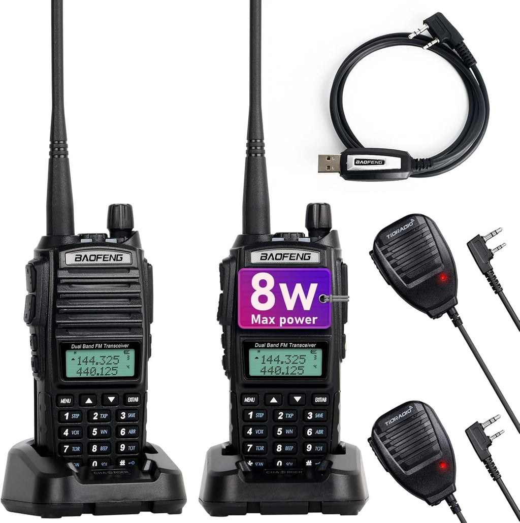 Black 2 Pack Walkie Talkies with Programming Cable and Handheld Speaker Mic K179