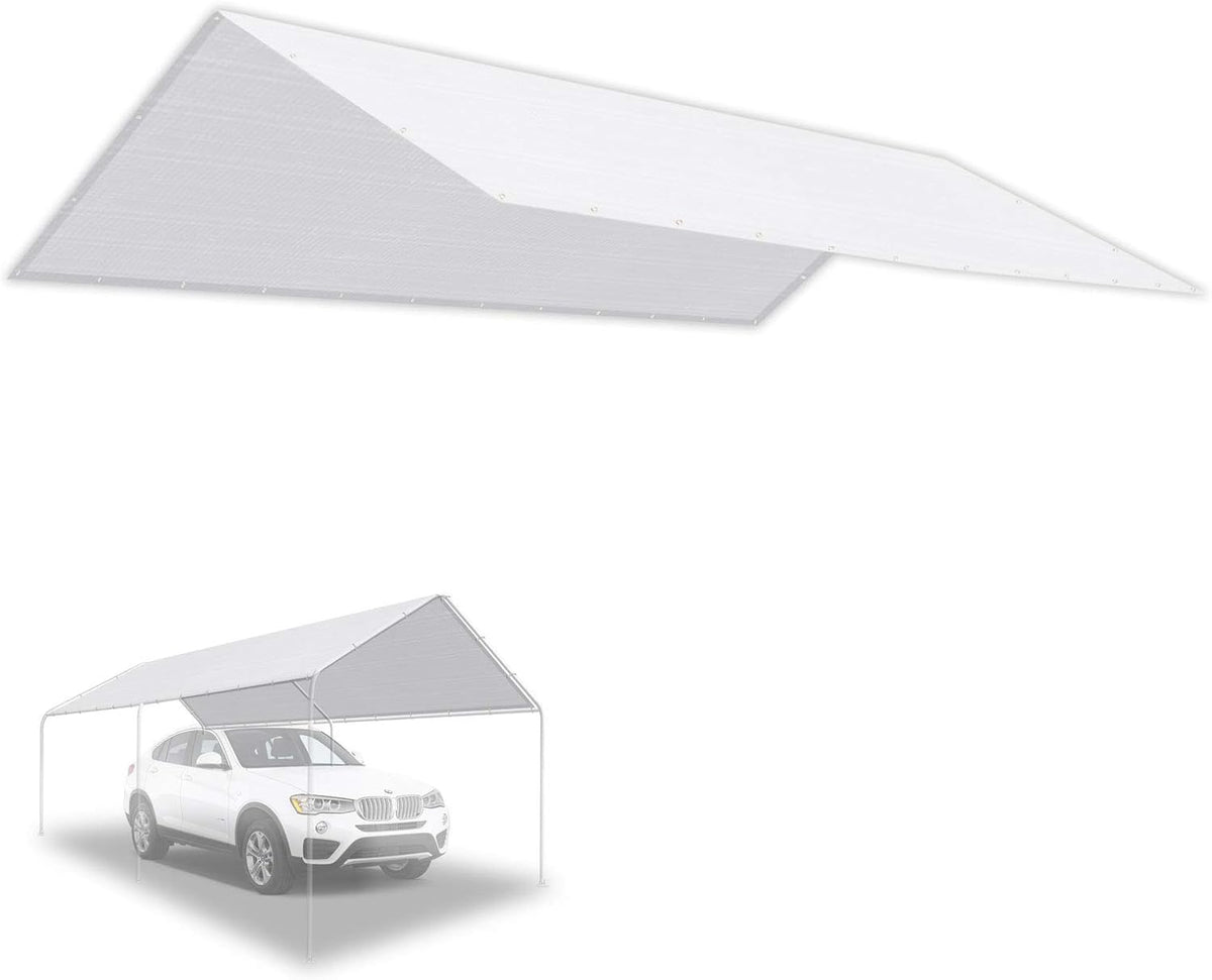 10'X20' Carport Canopy Replacement Top Cover with Ball Bungees White Z345411