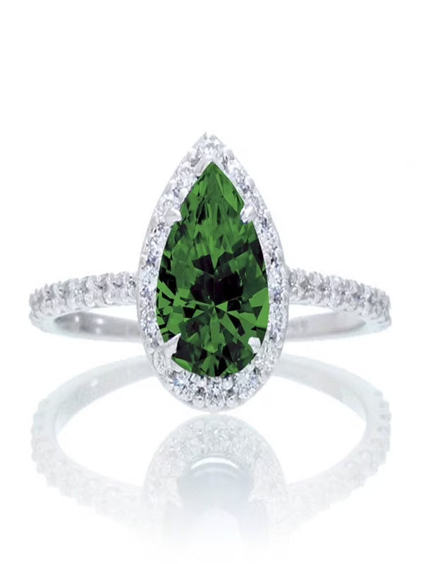 Pear Cut Emerald Engagement Ring on 10k White Gold C632597