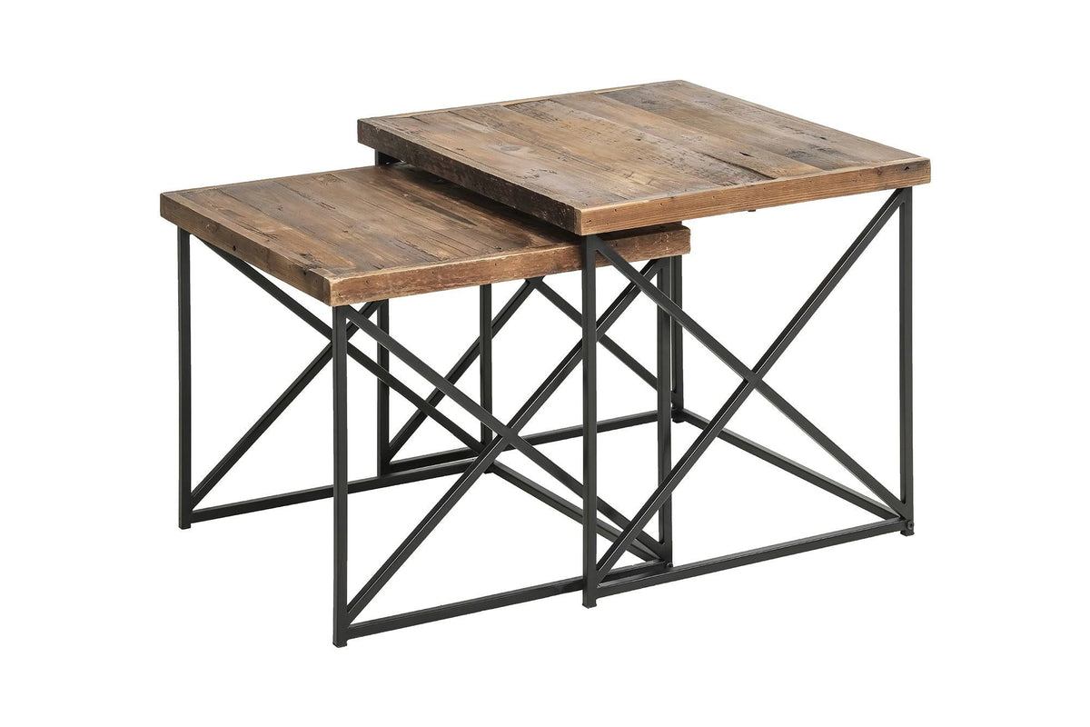 Reclaimed Nesting Tables Set of 2 Brown Wood L553819
