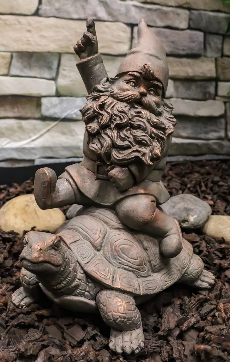Mr Gnome Sitting On Wild Rodeo Giant Tortoise Figurine P720