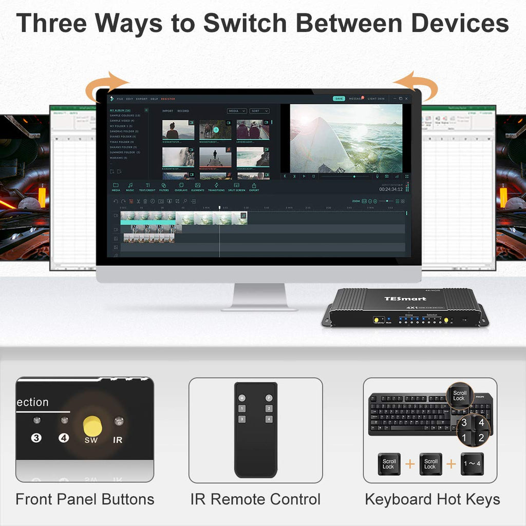 HDMI KVM Switcher 4K 60Hz 4 in 1 Out D530831