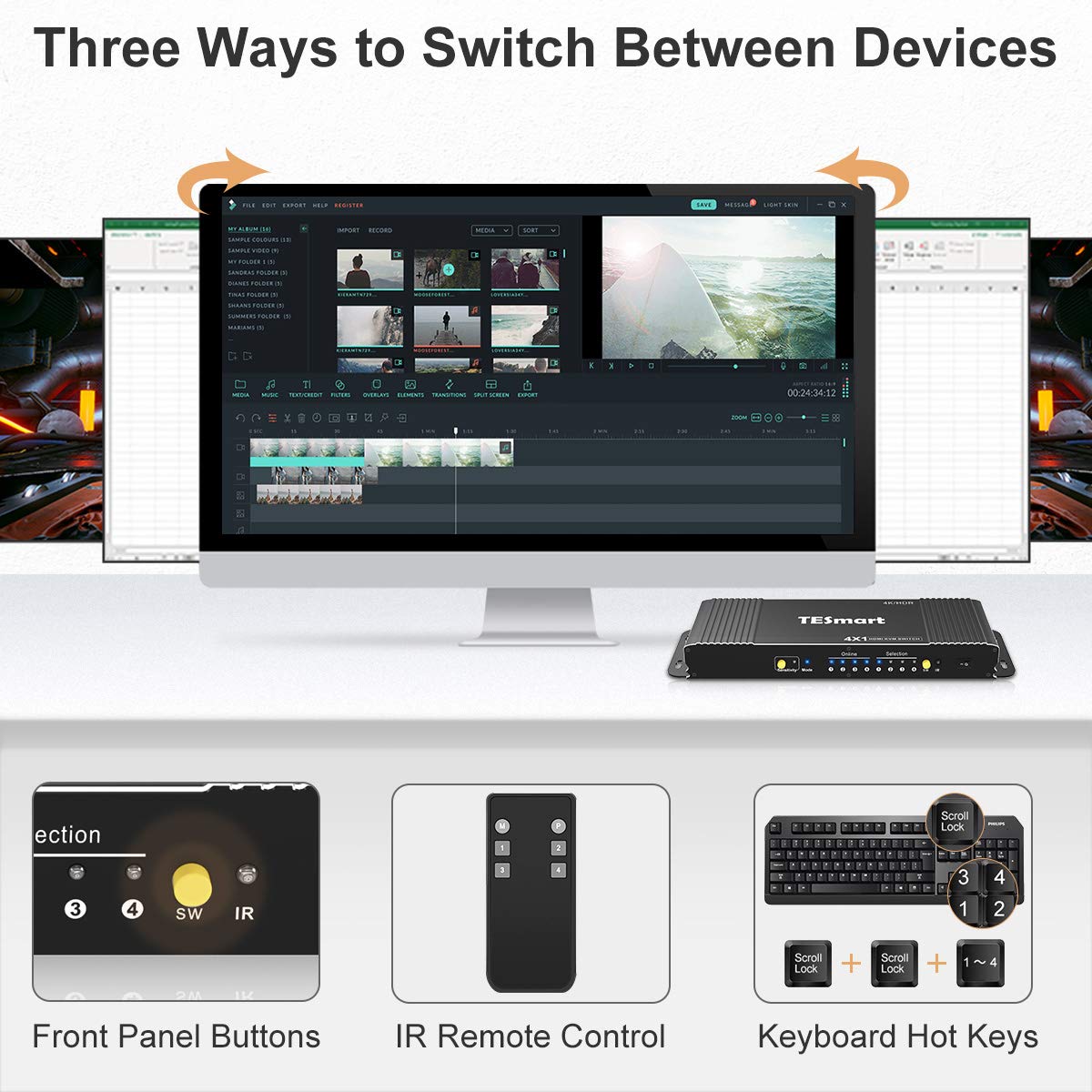 HDMI KVM Switcher 4K 60Hz 4 in 1 Out D530831