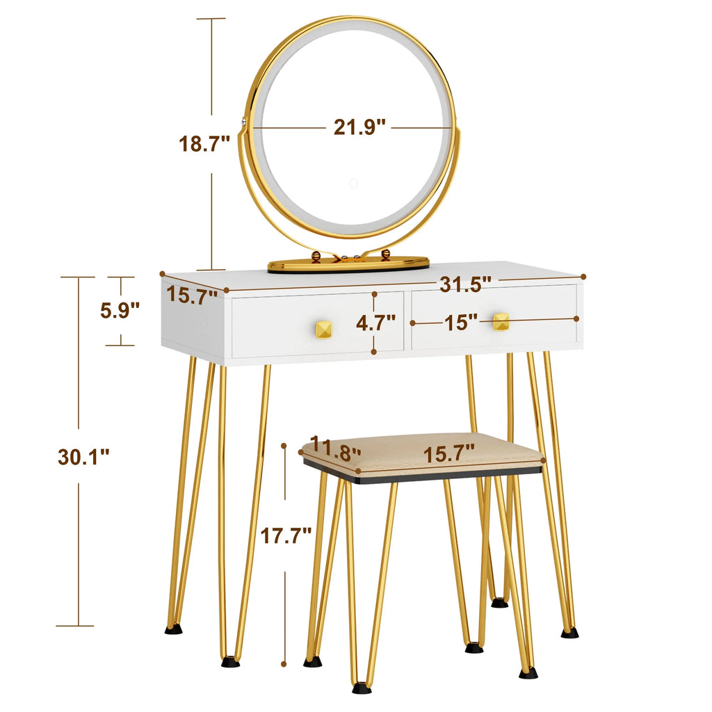 White Vanity Dressing Table with Round Mirror I979359