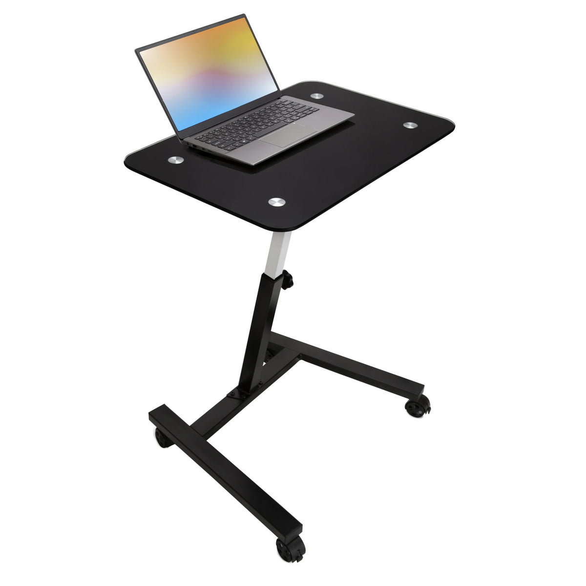 Black Tempered Glass Height Adjustable Mobile Laptop Desk Cart C490323